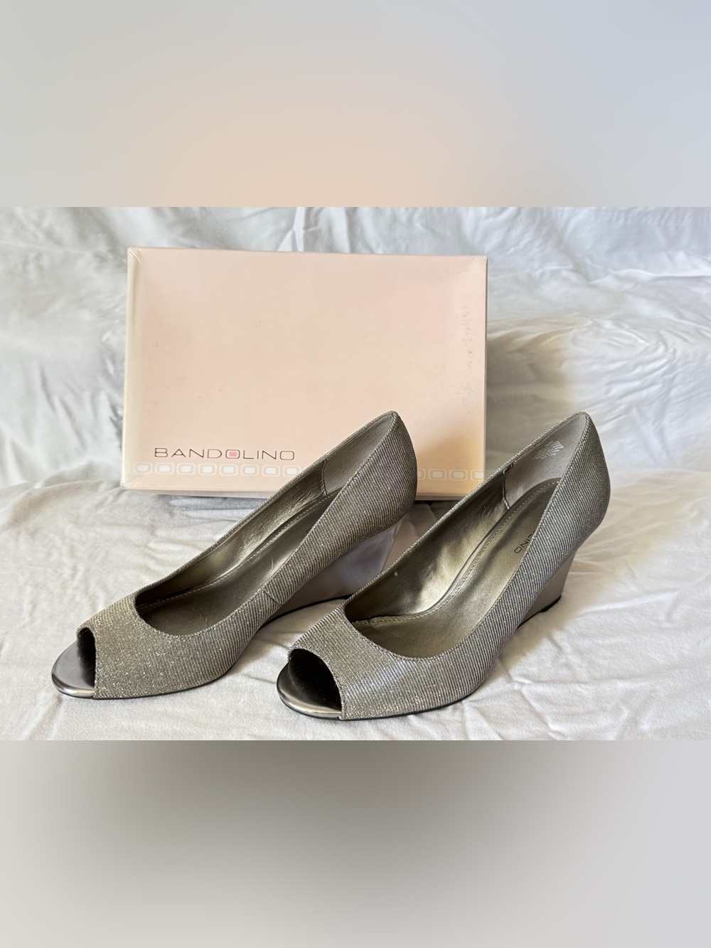 Bandolino Metallic Silver Peep-Toe Wedge Pumps
